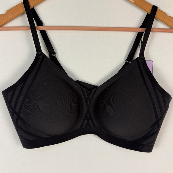 NWT HoneyLove Womens Silhouette Wireless Bonded Support Bra Sz L 38 B/C Black - Picture 4 of 13